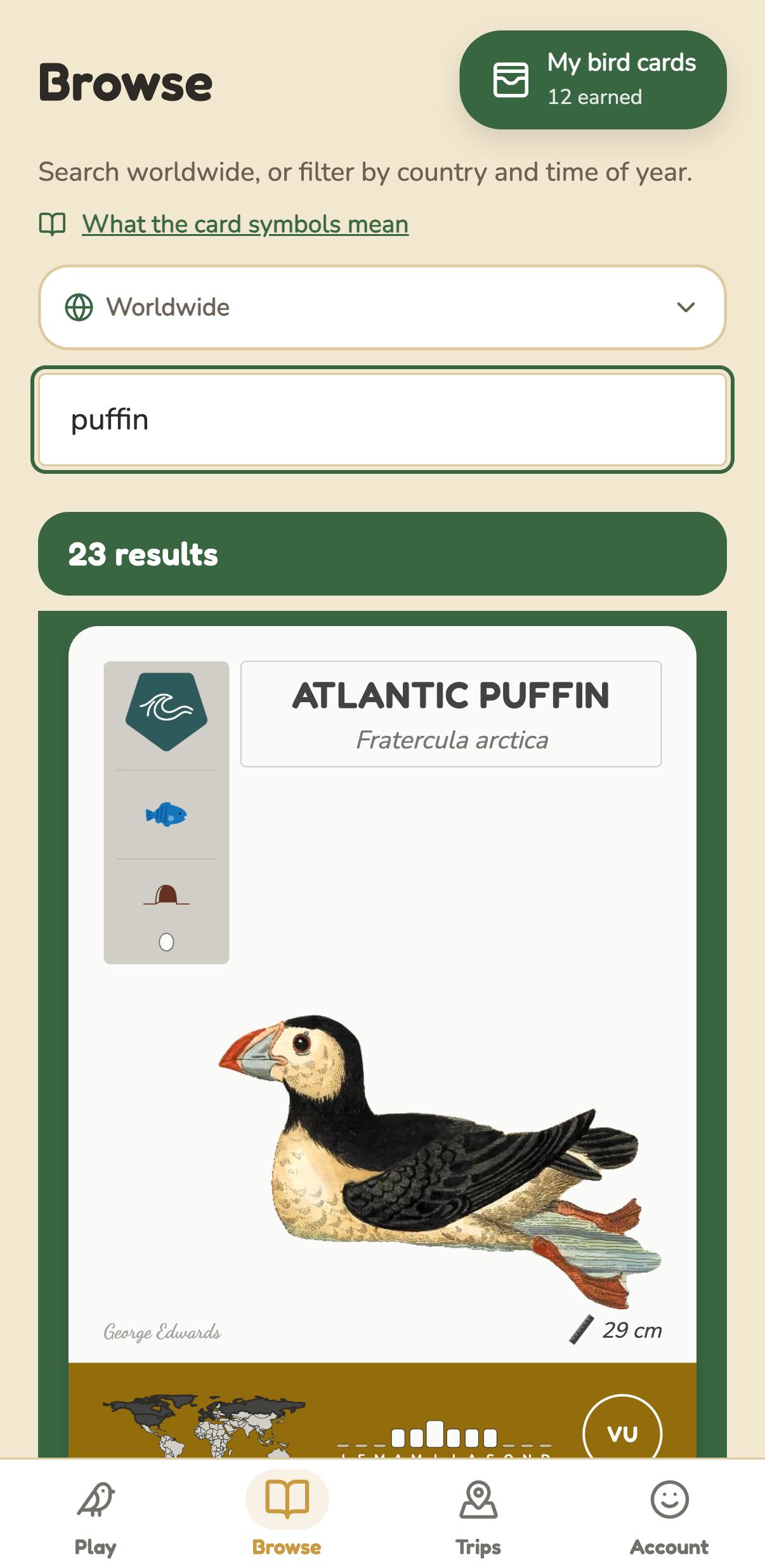 Searching Browse for puffin, showing the Atlantic Puffin card among 23 results