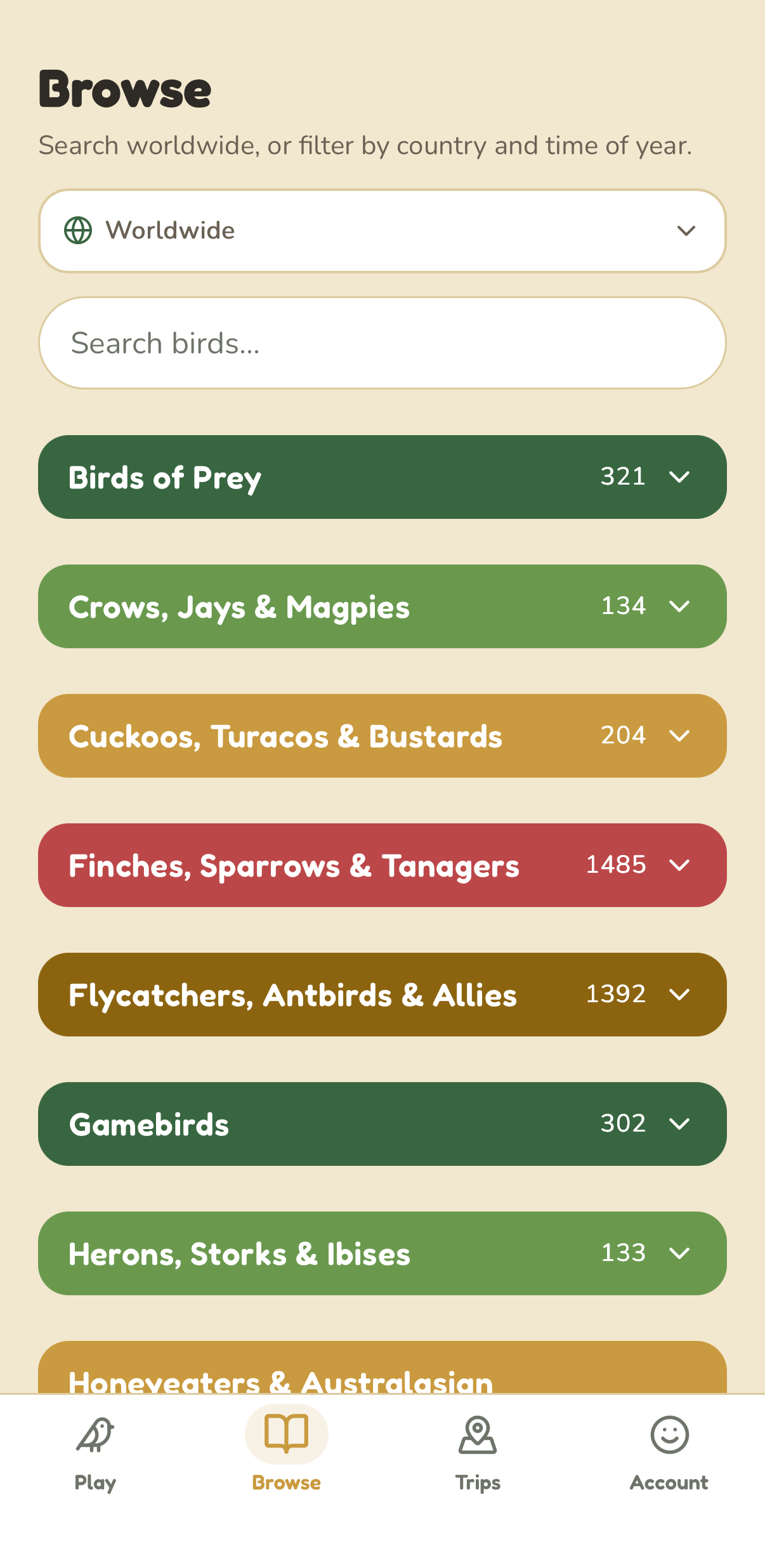 Browse birds by family